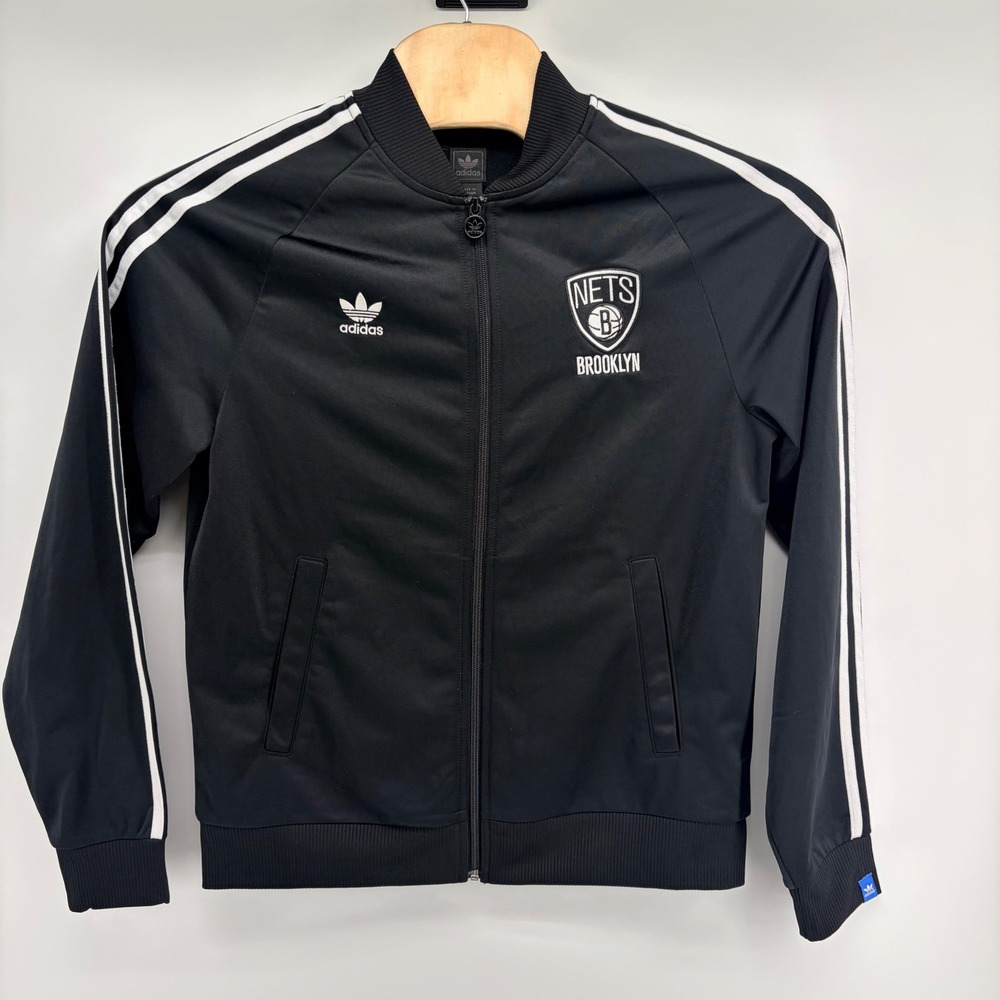 Adidas Brooklyn Nets Track Jacket Mens Medium Black Full Zip Trefoil NBA 5769A12